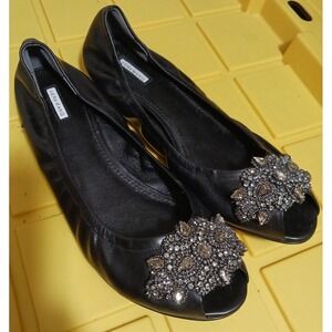 Vera Wang Black Lavender Lanelle Hidden Wedge Peep Toe Ballet Flats. 7.5